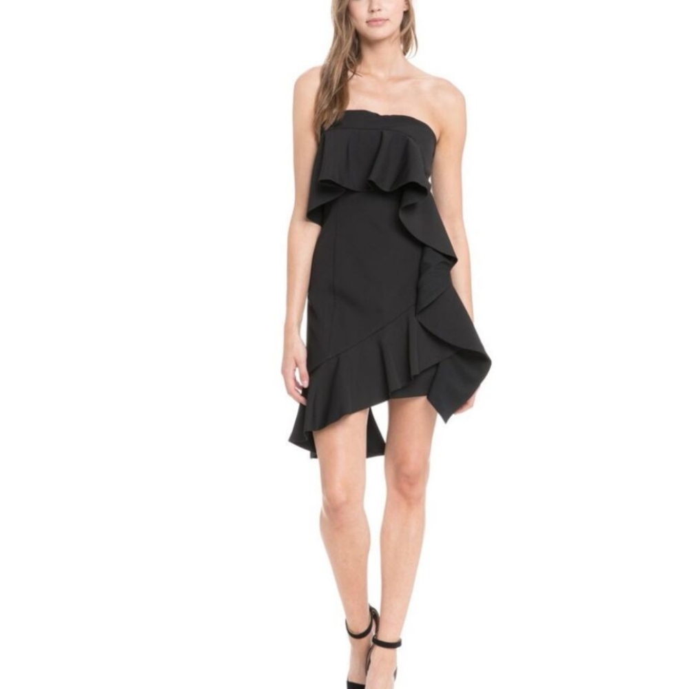 Endless Rose Strapless Black Asymmetrical Ruffle Mini Cocktail Dress Size Medium
